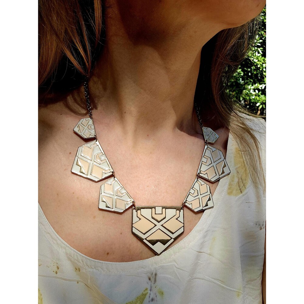Vintage Geometric Enamel Statement Bib Necklace Gold Art Deco House of Harlow